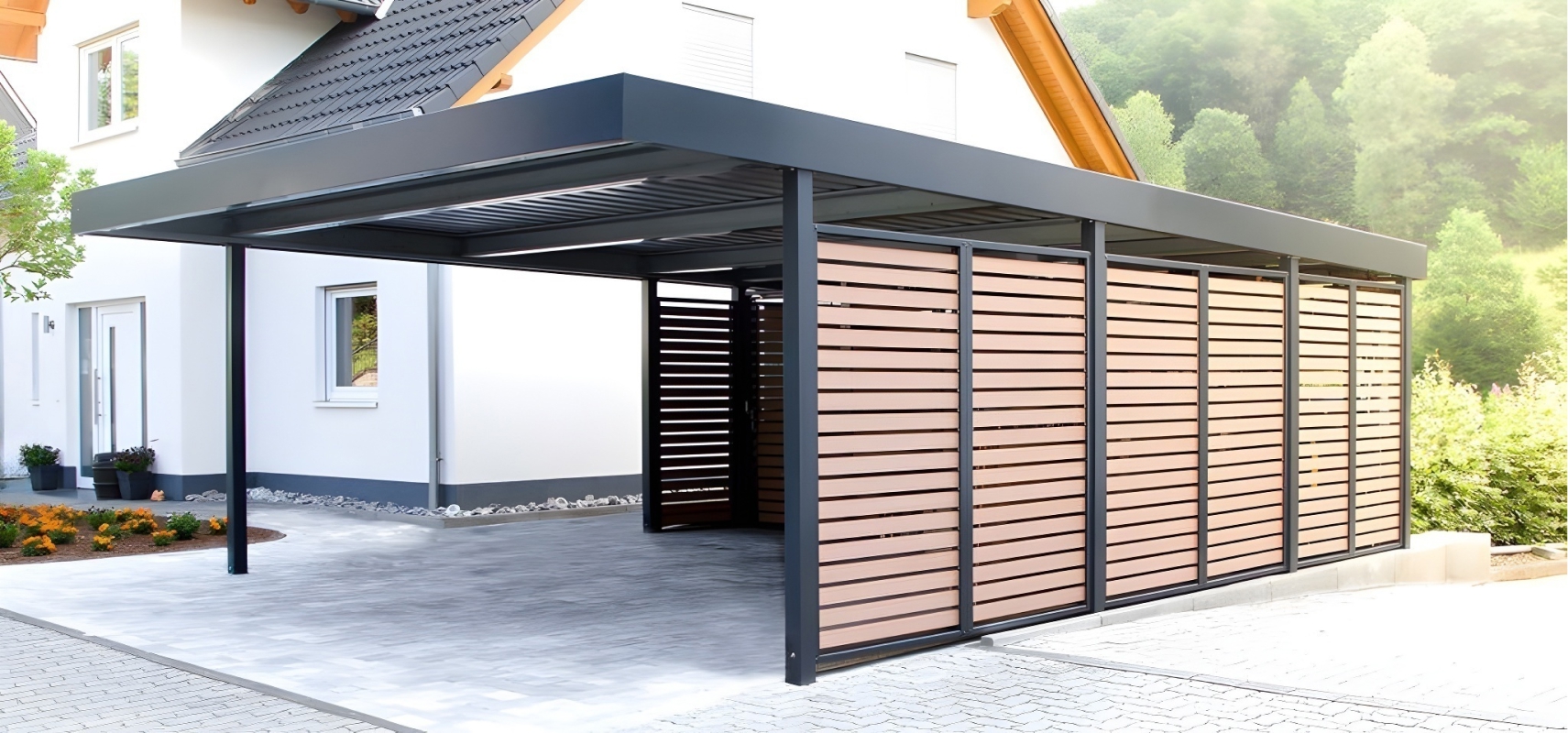 Двускатный навес с поликарбонатом для автомобиля